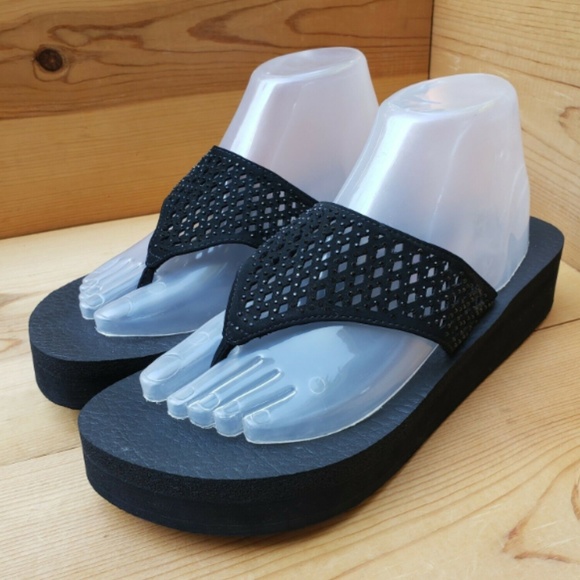 Skechers 9 Yoga Foam Flip Flop Wedge Rhinestone - Picture 3 of 7